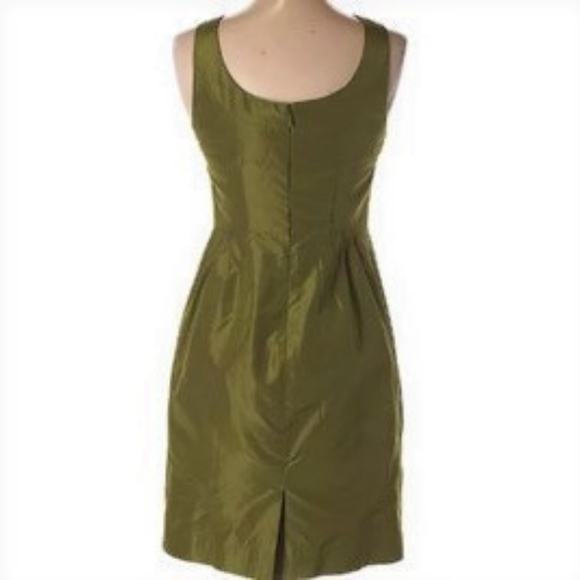 SiLK J Crew Dress Green Fit Flare Kick Pleat Back Zip Lined Chic 2P - Picture 2 of 4